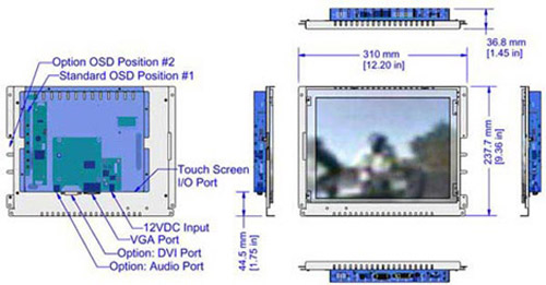 12 inch LCD open frame monitor mechanical diagram