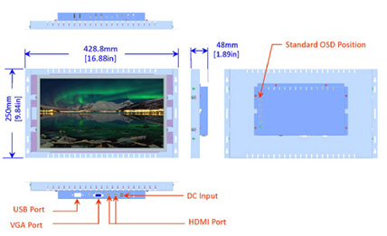 15.6 inch LCD open frame monitor mechanical diagram